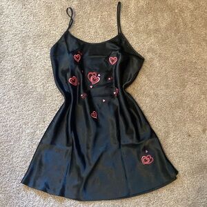 Satin Mini Slip Dress With Embroidered Hearts